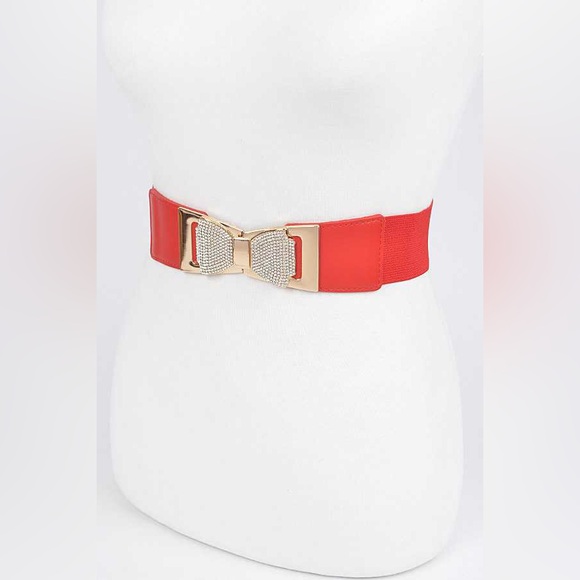 Crystal Bow Tie Elastic Waist Statement Belt - Picture 4 of 7